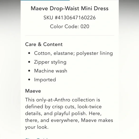 Anthropologie NWT Maeve Drop-Waist Mini Dress size L. - Picture 5 of 16